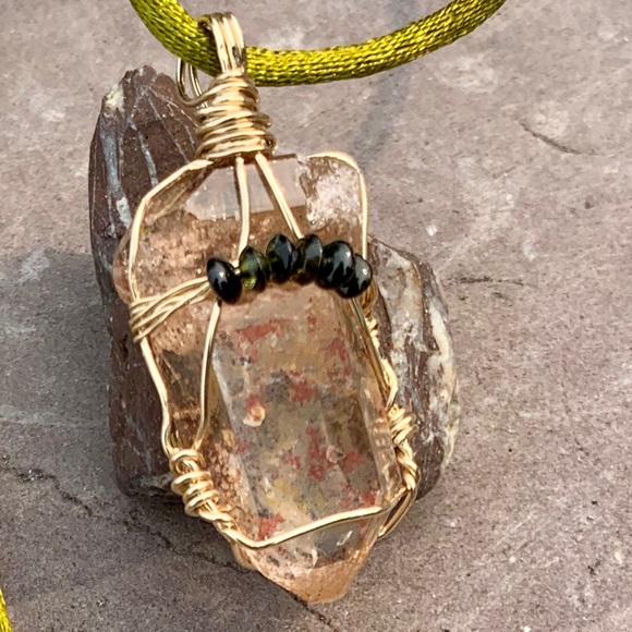 Topaz, Tourmaline & Hematite on Quartz Pendant - Picture 11 of 16